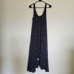 Johnny Was high low oversized maxi dress black crochet grey